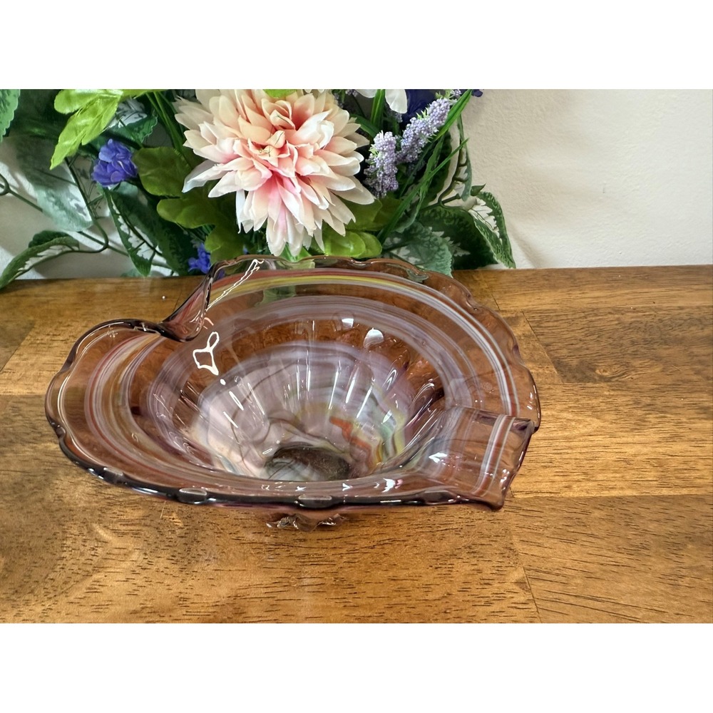 Vintage Murano Art Glass‎ Bowl Purple Amethyst Multicolour Swirl Aventurine